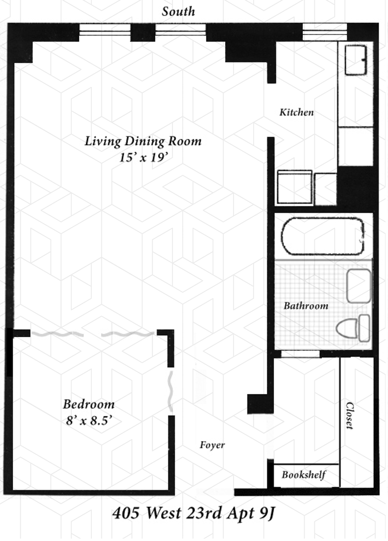 405 West 23rd Street 9j, Chelsea, NYC, 10011, $639,000, Property For Sale, Halstead Real Estate, Floorplan 405 West 23rd Street 9j, Chelsea, NYC, 10011, $639,000, Property For Sale, Halstead Real Estate, Floorplan