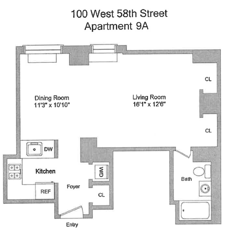 100 West 58th Street 9a, Midtown West, NYC, 10019, $3,000, Property For Rent, Halstead Real Estate, Floorplan 100 West 58th Street 9a, Midtown West, NYC, 10019, $3,000, Property For Rent, Halstead Real Estate, Floorplan