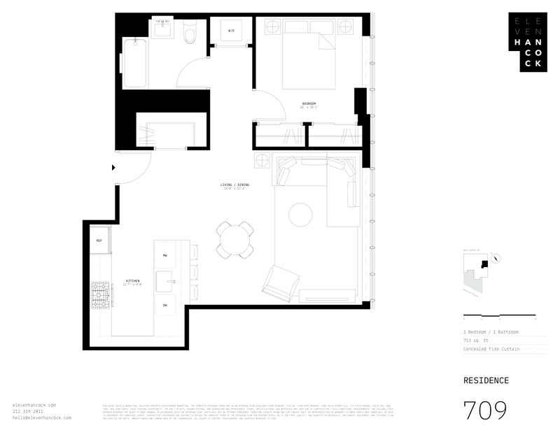 11 Hancock Place 709, Upper Manhattan, NYC, 10027, $970,000, Property For Sale, Halstead Real Estate, Floorplan 11 Hancock Place 709, Upper Manhattan, NYC, 10027, $970,000, Property For Sale, Halstead Real Estate, Floorplan