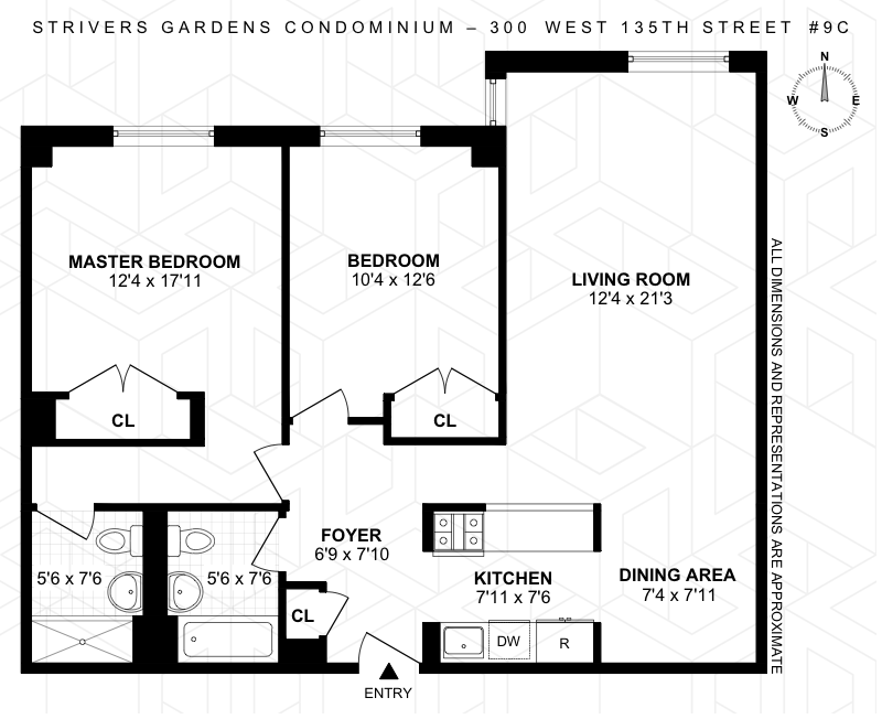 300 West 135th Street 9c, Upper Manhattan, NYC, 10030, $969,000, Property For Sale, Halstead Real Estate, Floorplan 300 West 135th Street 9c, Upper Manhattan, NYC, 10030, $969,000, Property For Sale, Halstead Real Estate, Floorplan