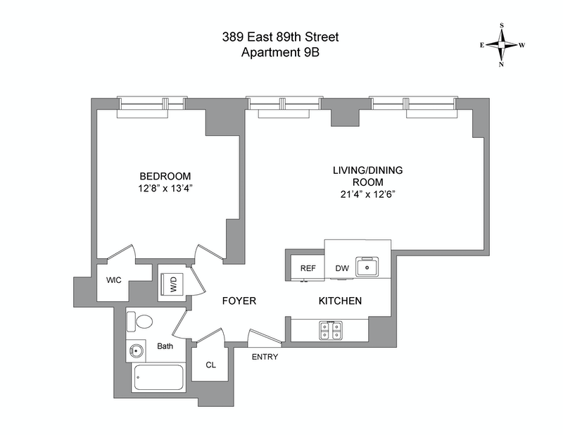 389 East 89th Street 9b, Upper East Side, NYC, 10128, $1,095,000, Property For Sale, Halstead Real Estate, Floorplan 389 East 89th Street 9b, Upper East Side, NYC, 10128, $1,095,000, Property For Sale, Halstead Real Estate, Floorplan