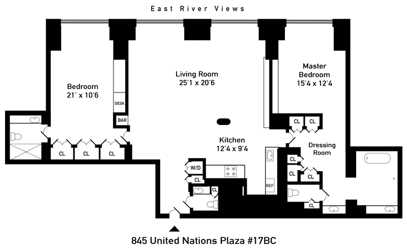 845 United Nations Plaza 17b, Midtown East, NYC, 10017, $3,995,000, Property For Sale, Halstead Real Estate, Floorplan 845 United Nations Plaza 17b, Midtown East, NYC, 10017, $3,995,000, Property For Sale, Halstead Real Estate, Floorplan