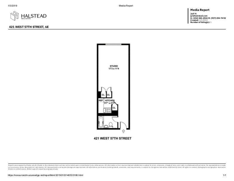 421 West 57th Street 6e, Midtown West, NYC, 10019, $1,800, Property For Rent, Halstead Real Estate, Floorplan 421 West 57th Street 6e, Midtown West, NYC, 10019, $1,800, Property For Rent, Halstead Real Estate, Floorplan