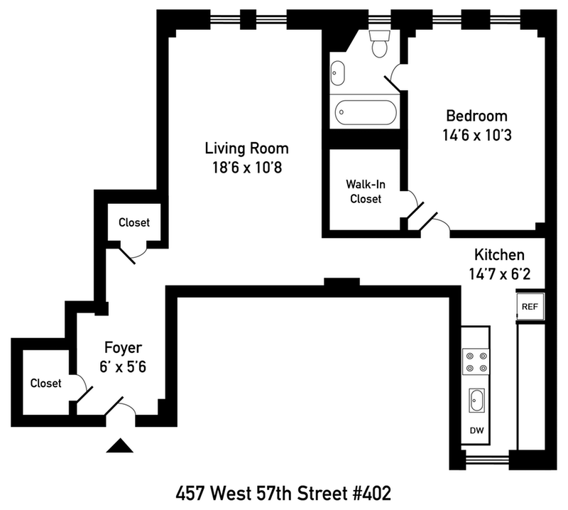 Floorplan for Pre-War 1BR Flooded With Light