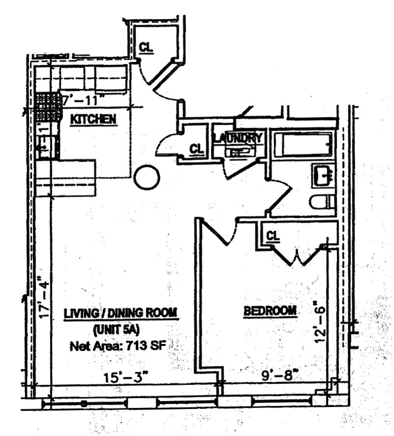Floorplan for Large 1 Bedroom Loft Style Condo