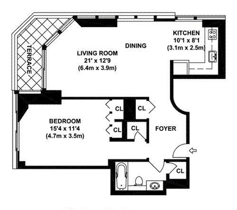 Floorplan for Hi Floor Corner 1 Br - Savoy , Condominium