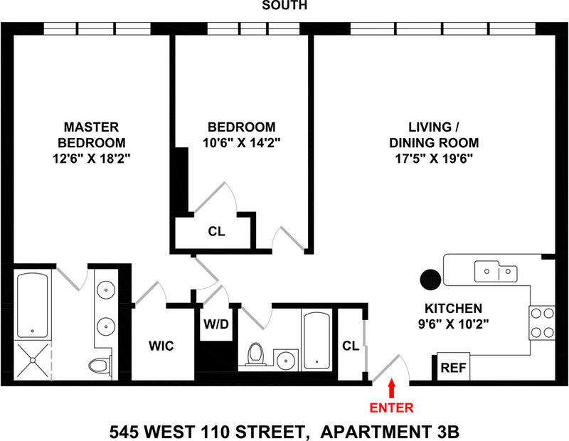 Floorplan for 545 West 110th Street, 3B