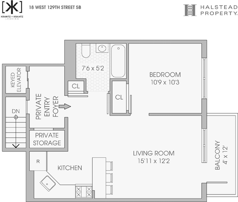 Floorplan for 18 West 129th Street, 5B