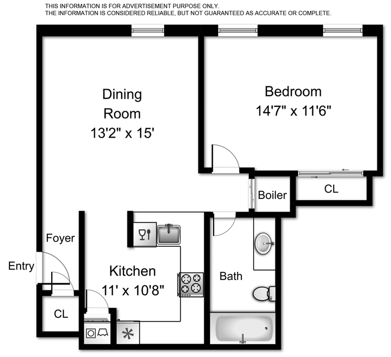 Floorplan for 600 Hudson St, 1B
