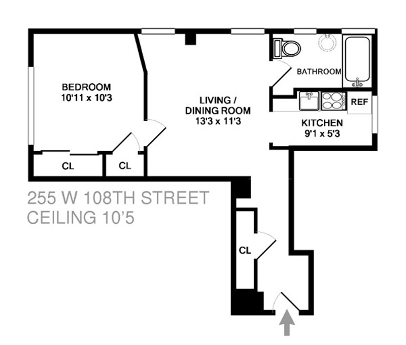 Floorplan for 255 West 108th Street, 1E