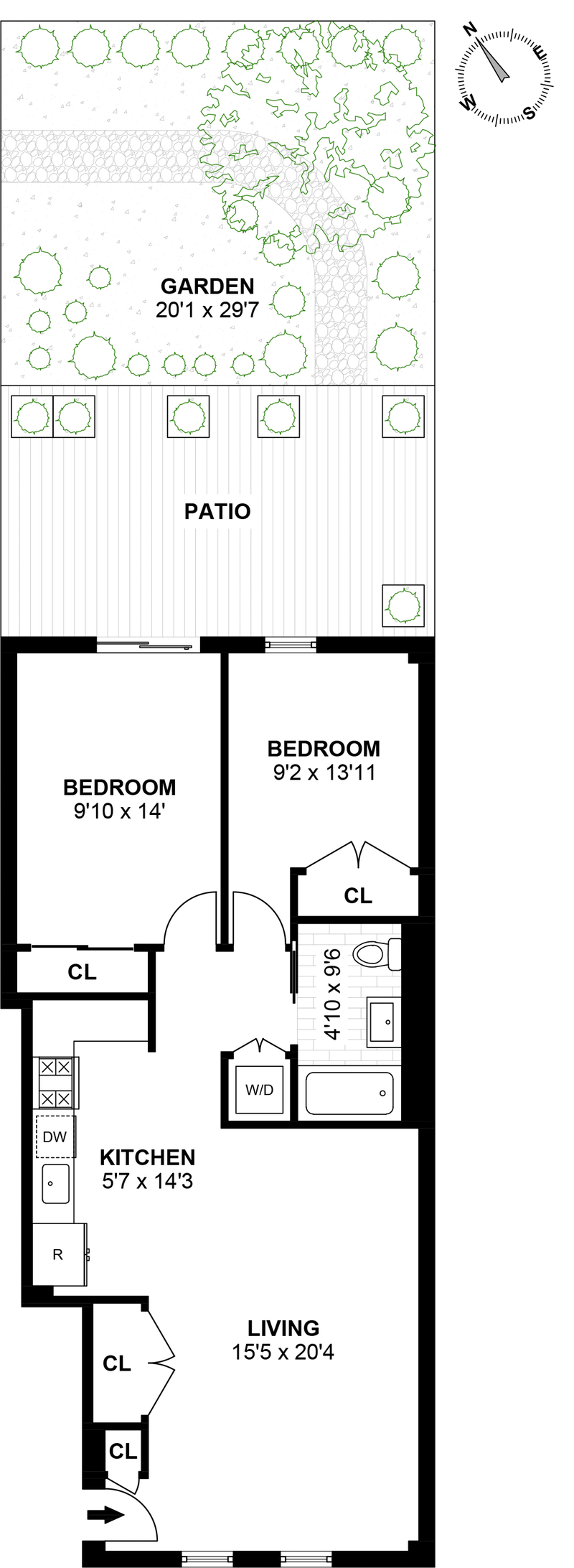 Floorplan for On The Waterfront  2BR Garden Condo