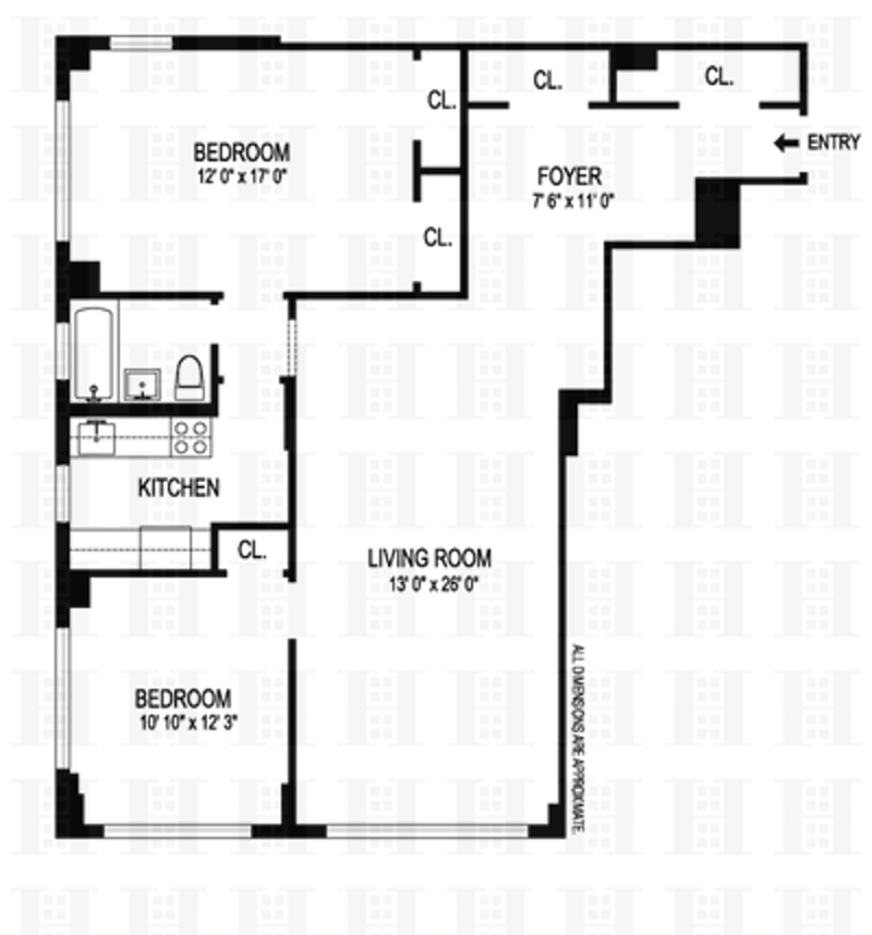 Floorplan for Huge  Bright  Corner Split 2 Bedroom