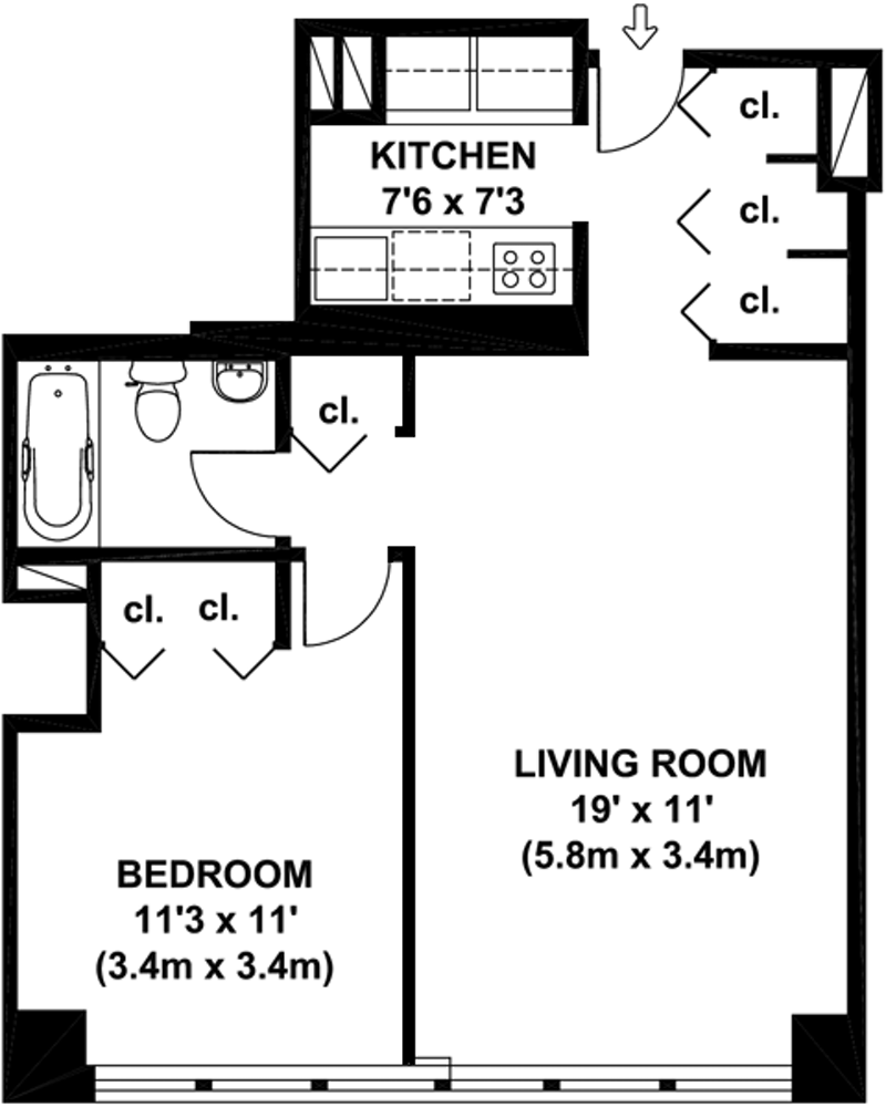 Floorplan for 301 East 45th Street, 15D