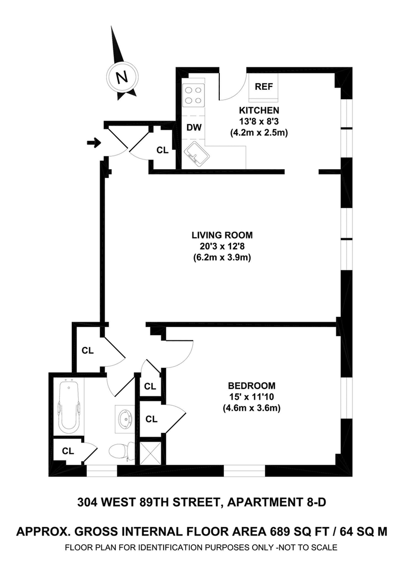 Floorplan for 304 West 89th Street, 8D