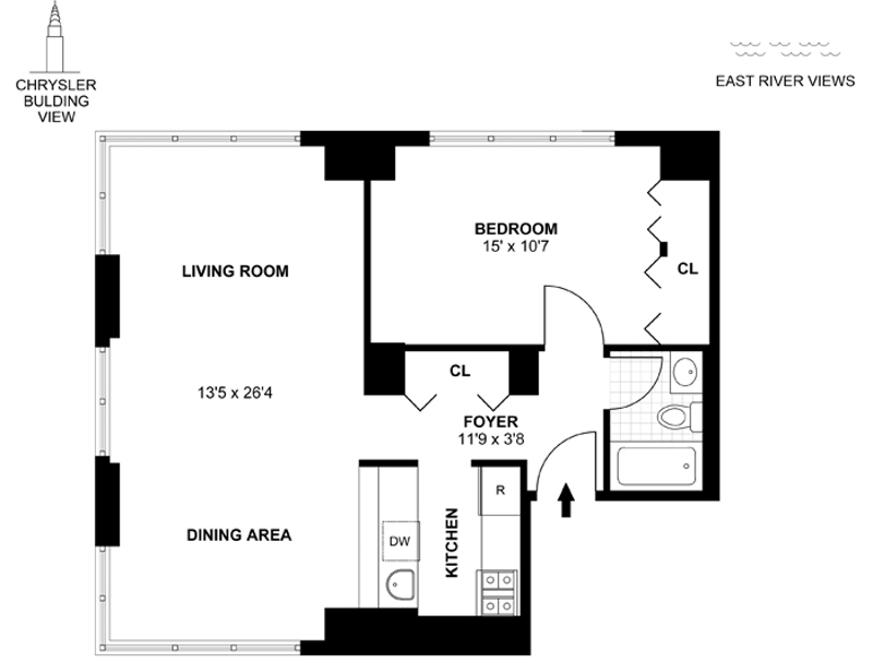 Floorplan for 235 East 40th Street, 25D