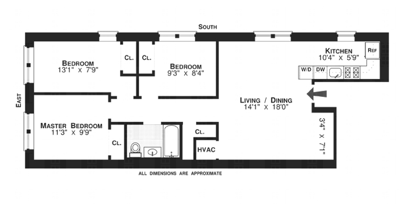 Floorplan for Best Three Bedroom Cobble Hill