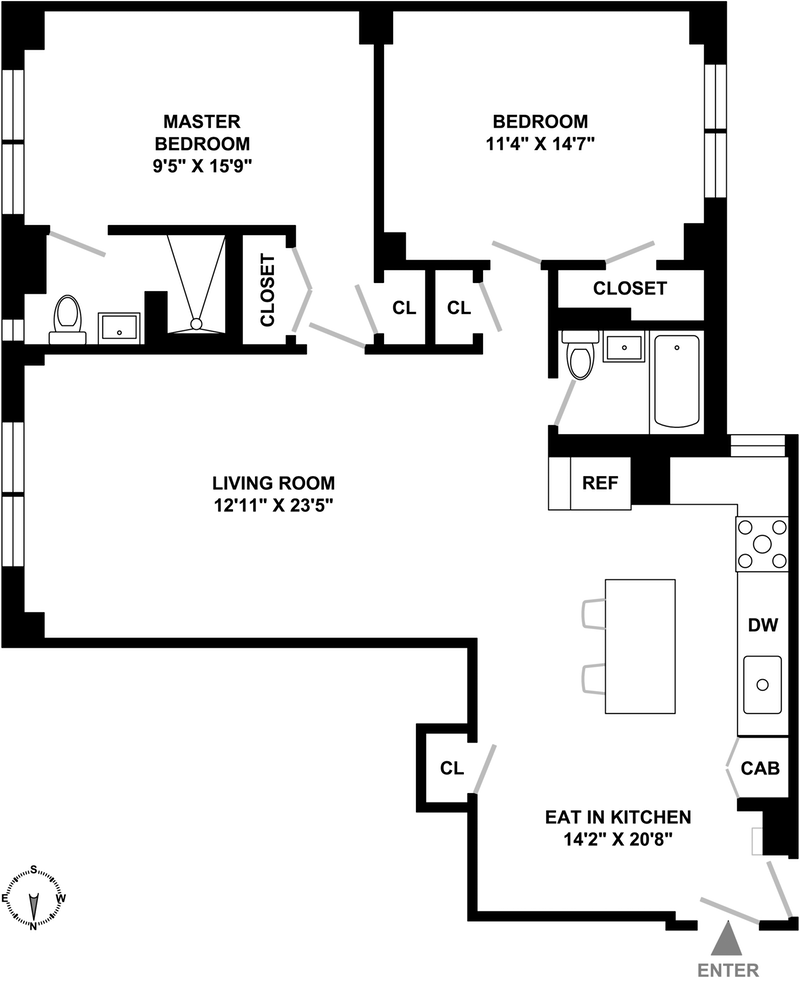 Floorplan for 410 Central Park West, 15B
