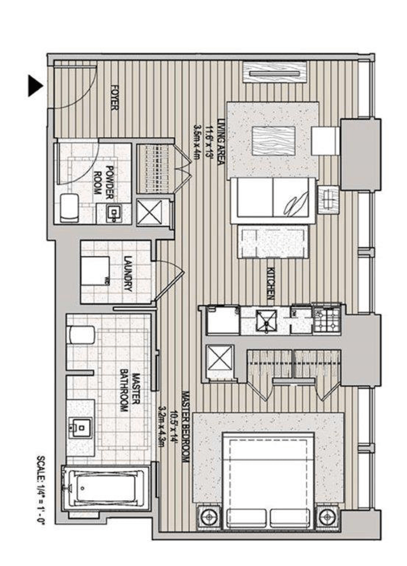 Floorplan for Fifth Ave  Luxury Highrise 1 5 Bath