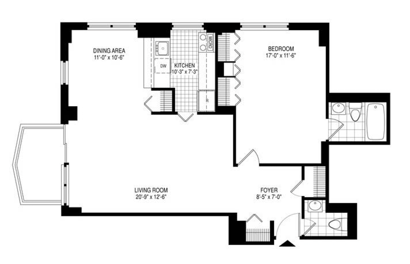 Floorplan for Contemporary Furnished 1 Bedroom