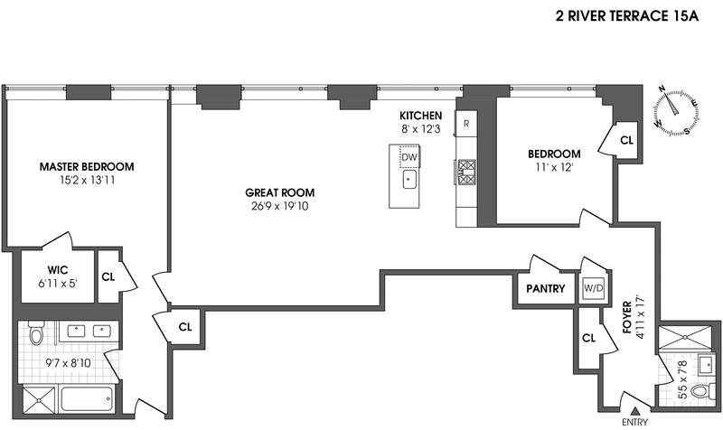 Floorplan for 2 River Terrace, 15A