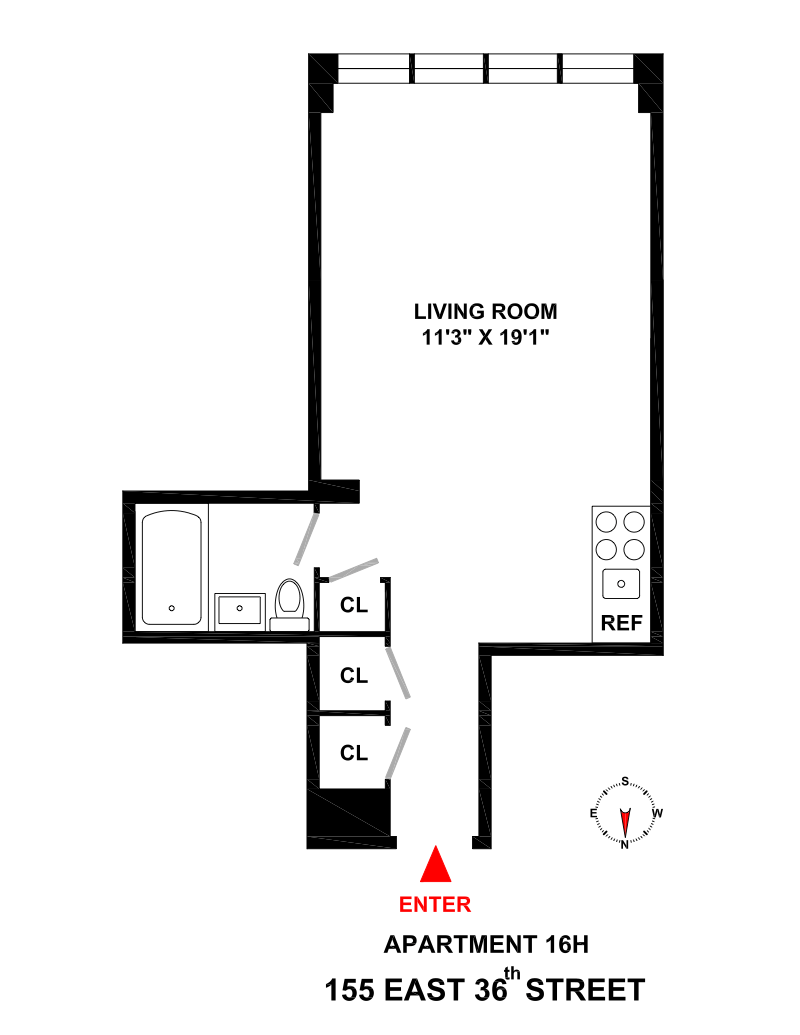 Floorplan for Sunny High Floor Studio , Rental