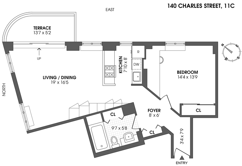 Floorplan for 140 Charles Street, 11C