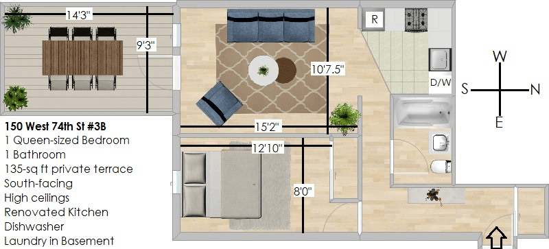 Floorplan for 150 West 74th Street, 3B