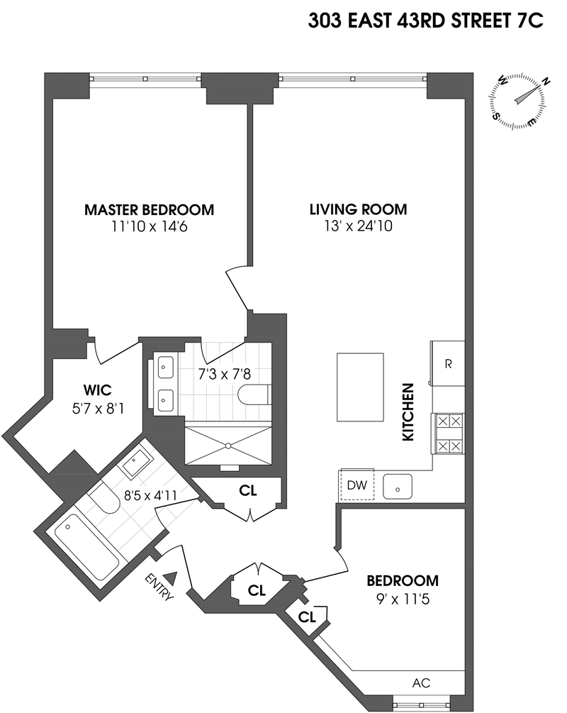 Floorplan for 303 East 43rd Street, 7C