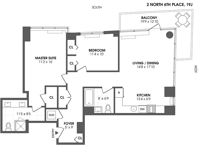 Floorplan for 2 North 6th Place, 19J