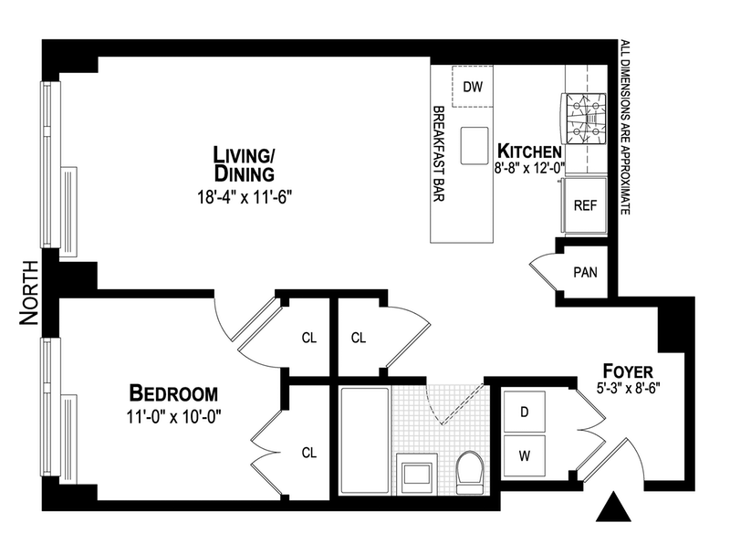Floorplan for Hell S Kitchen  Stunning 1 Bedroom Home