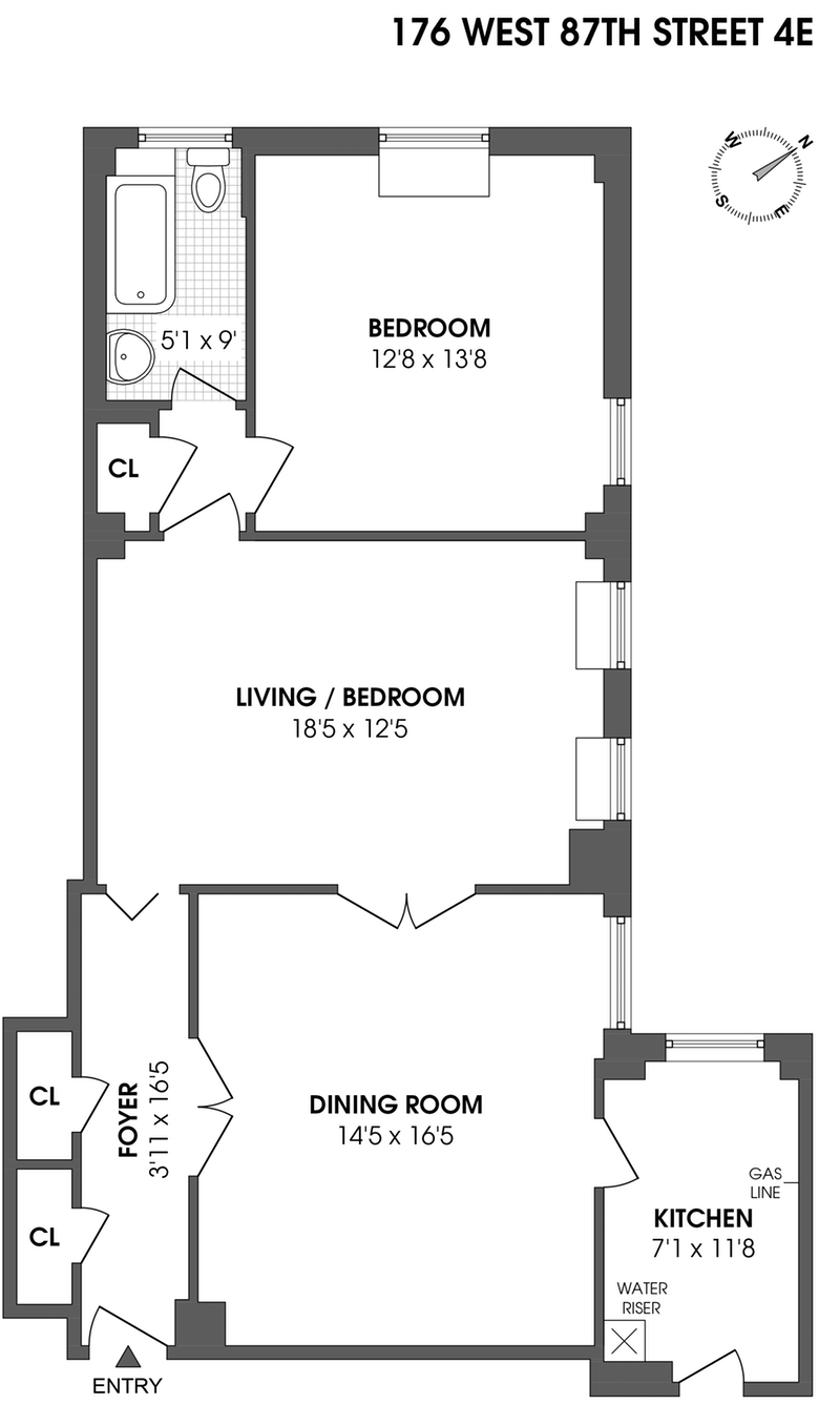 Floorplan for 176 West 87th Street, 4E