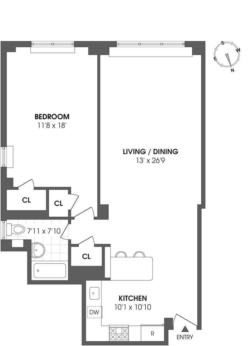 Floorplan for 345 West 58th Street, 15R