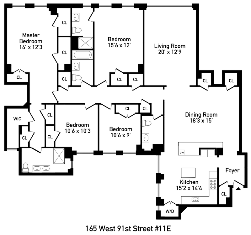 Floorplan for 165 West 91st Street, 11E