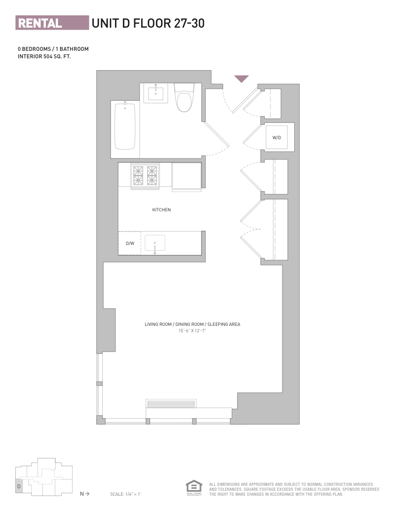 Floorplan for Corner Studio With W/D In Unit