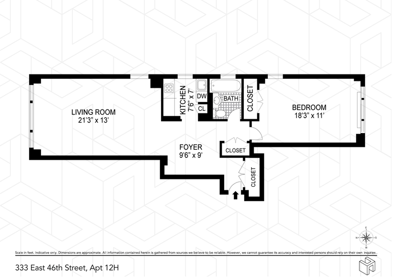 Floorplan for 333 East 46th Street, 12H
