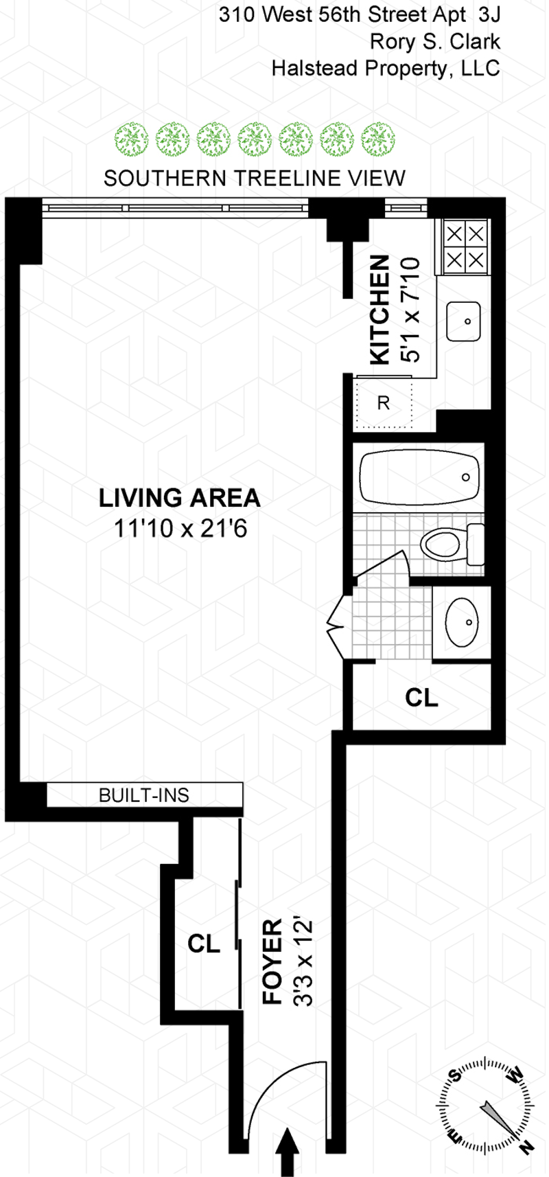Floorplan for 310 West 56th Street, 3J