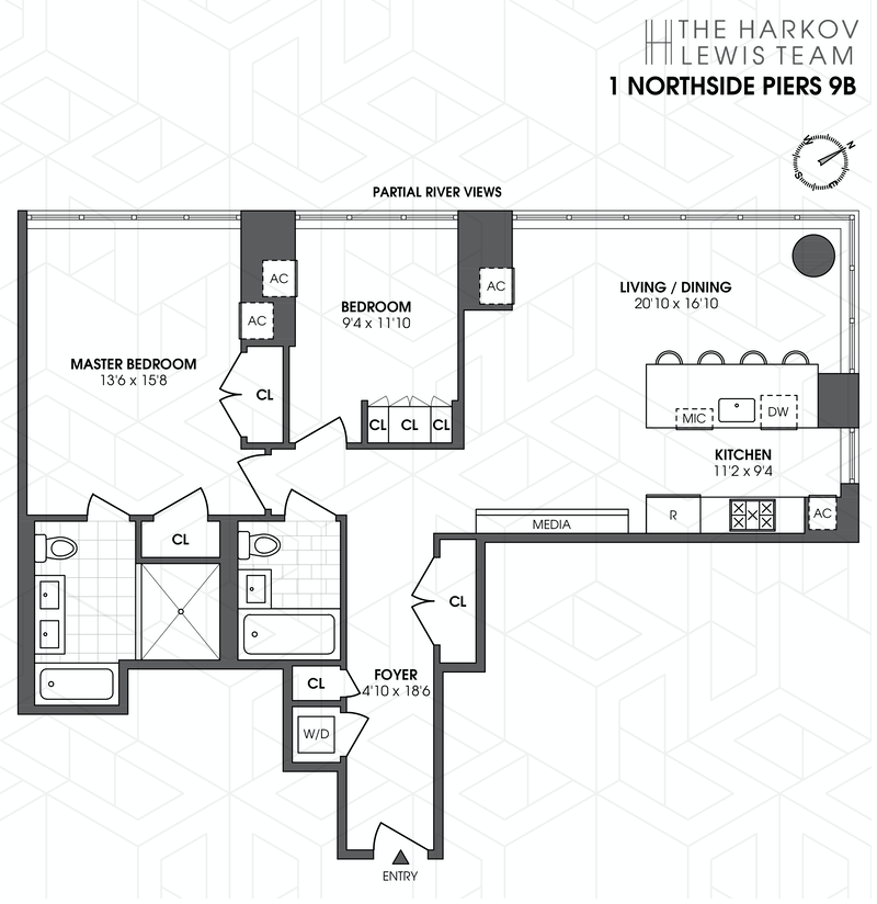 Floorplan for 1 Northside Piers, 9B