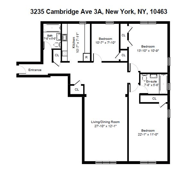 Floorplan for 3235 Cambridge Avenue, 3A