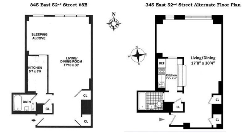 Floorplan for 345 East 52nd Street, 8B