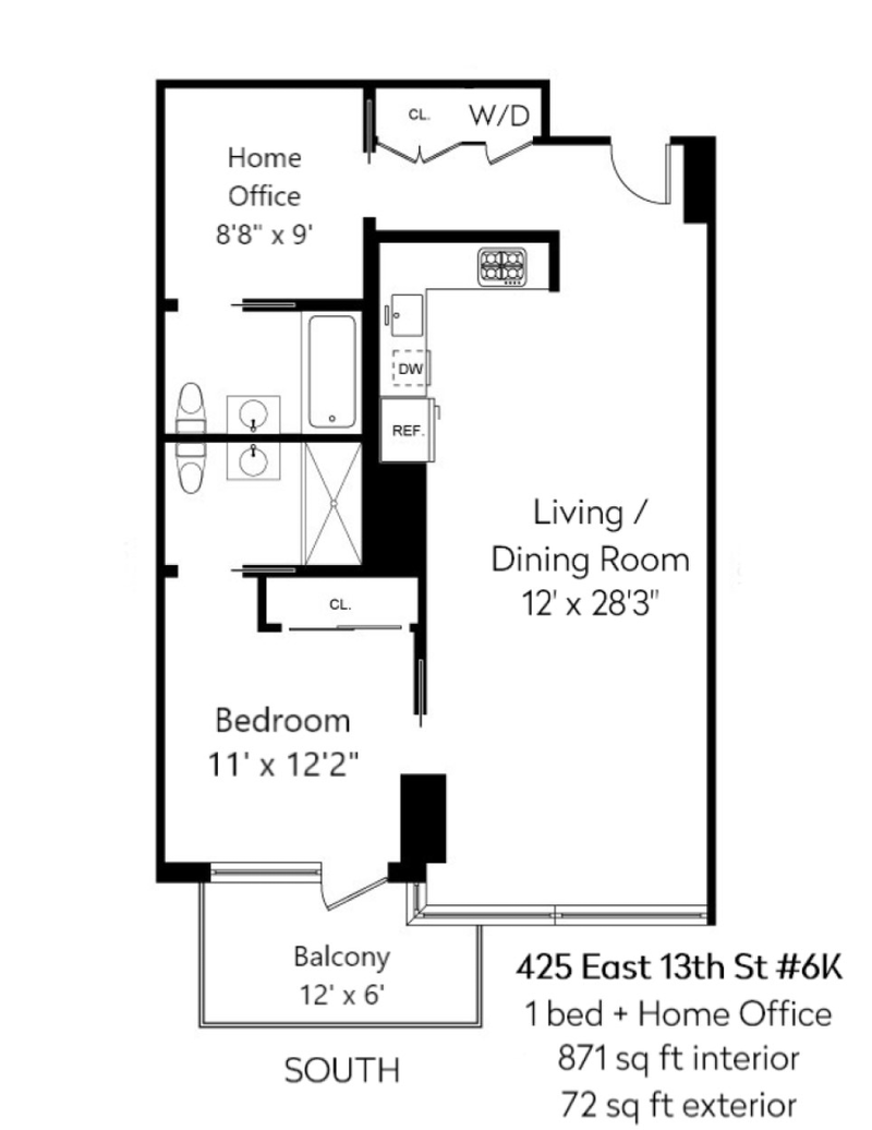 Floorplan for 425 East 13th Street, 6K