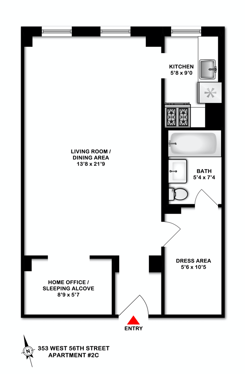Floorplan for 353 West 56th Street, 2C