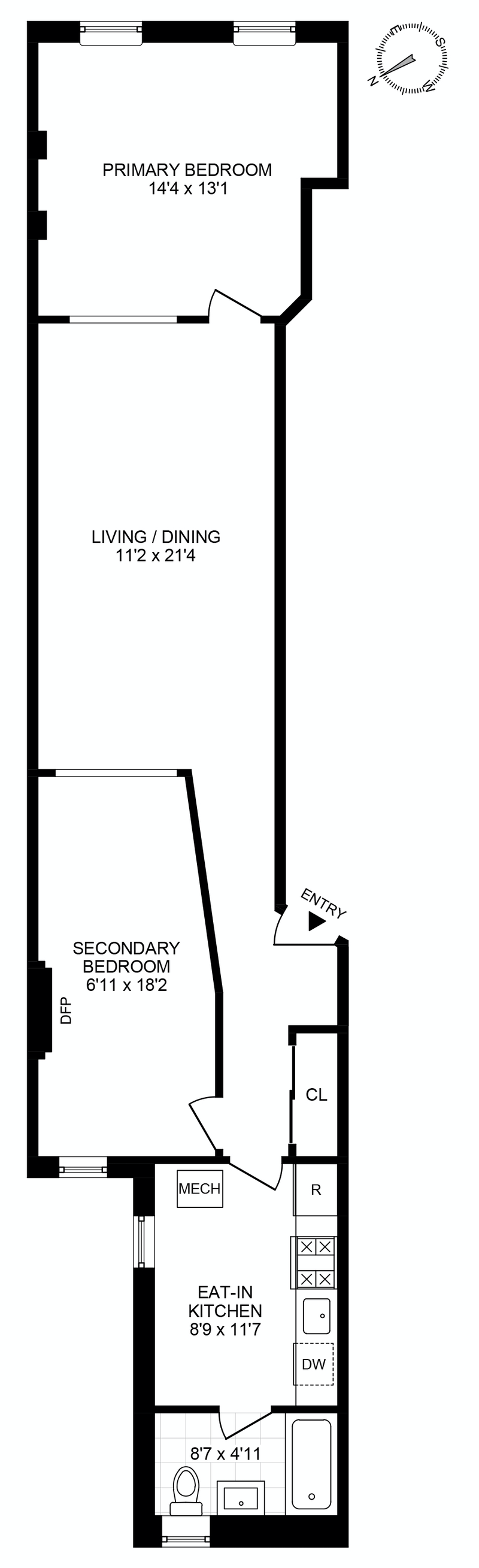 Floorplan for 160 Seventh Avenue, 1R