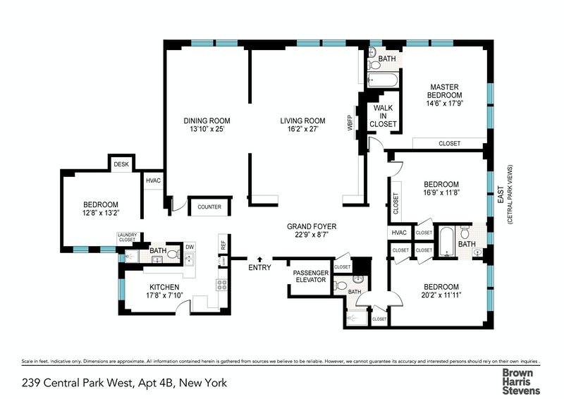 Floorplan for 239 Central Park West, 4B
