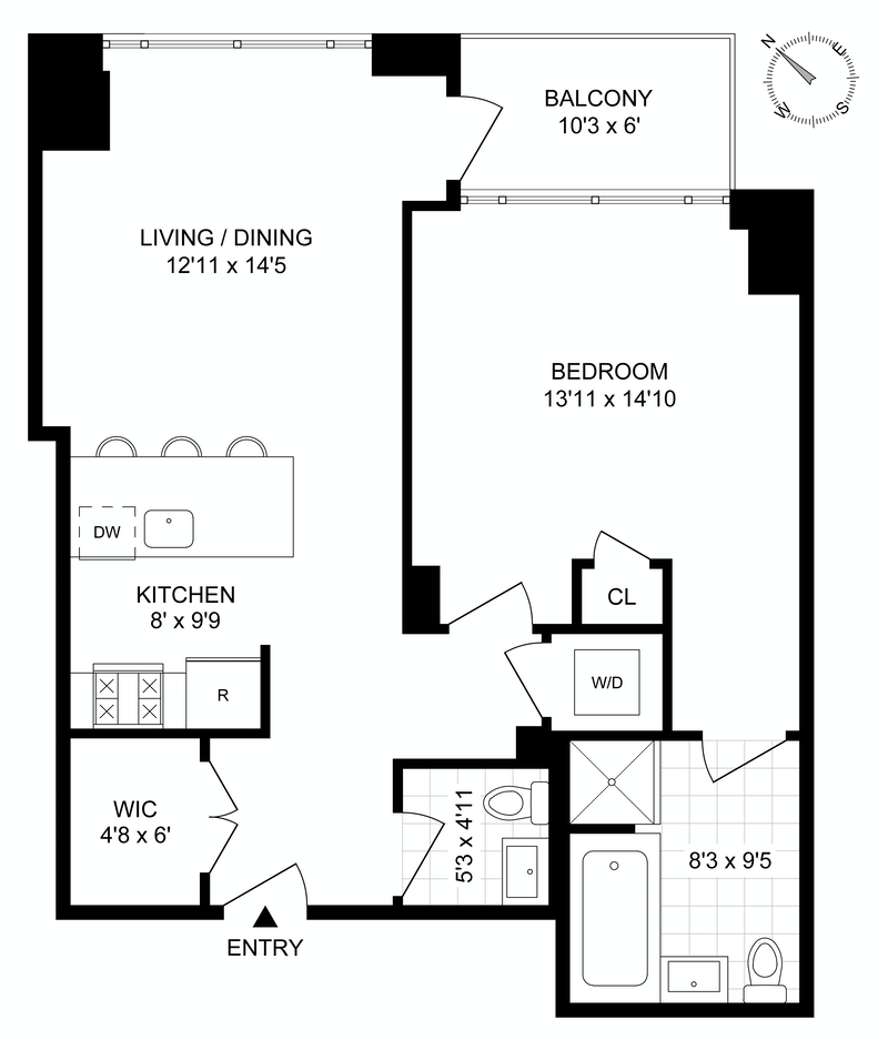 Floorplan for 350 West 53rd Street, 4H