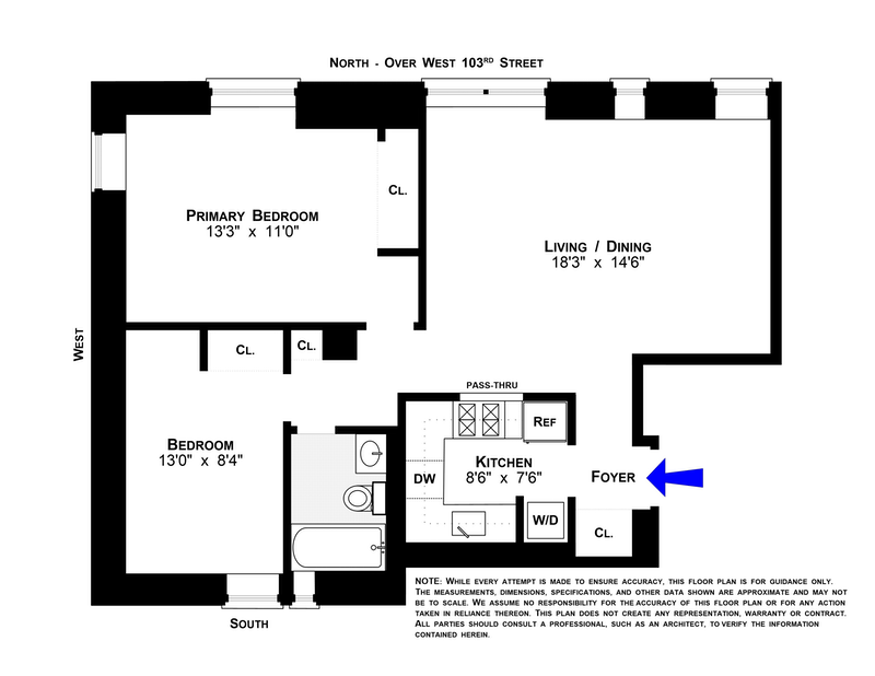 Floorplan for 250 West 103rd Street, 7B