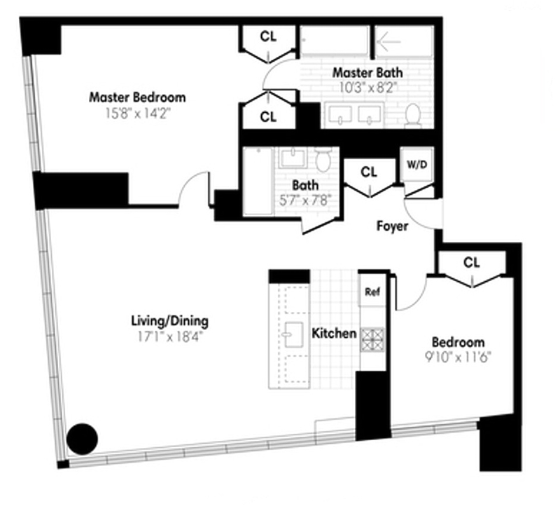 Floorplan for 1 Northside Piers, 7D