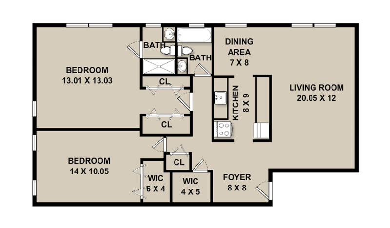 Floorplan for Newly Renovated 2-Bedroom Home