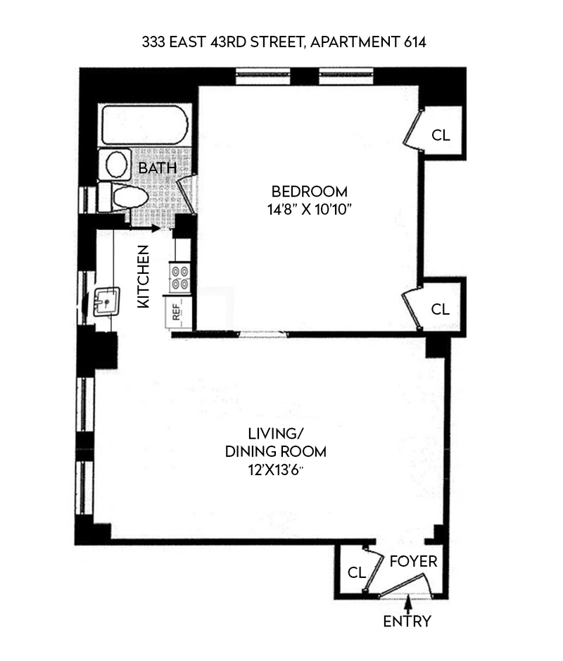 Floorplan for 333 East 43rd Street, 614