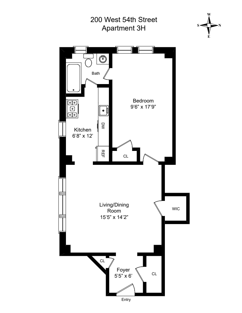 Floorplan for 200 West 54th Street, 3H