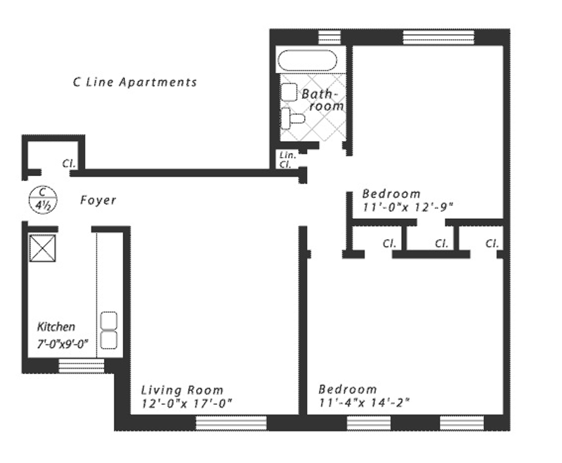 Floorplan for Lovely 2 Bedroom Co-Op Sublet Available